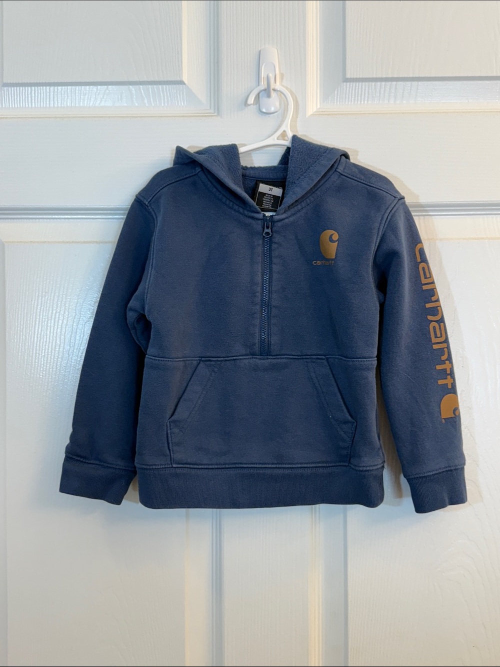 Carhartt Navy Half-Zip Kids Hoodie with Gold Logo